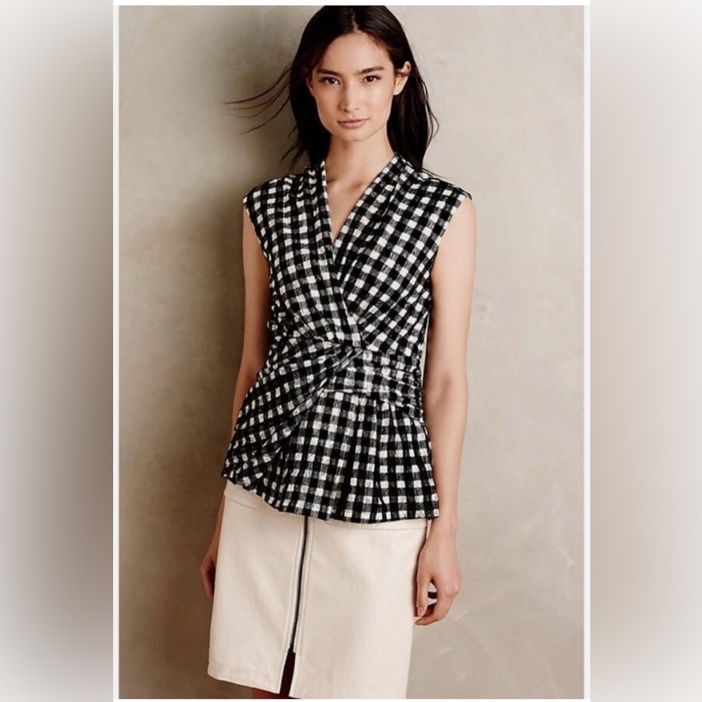 Anthropologie Deletta Delphine Checkered
Plaid Smocked Sleeveless Top, size M